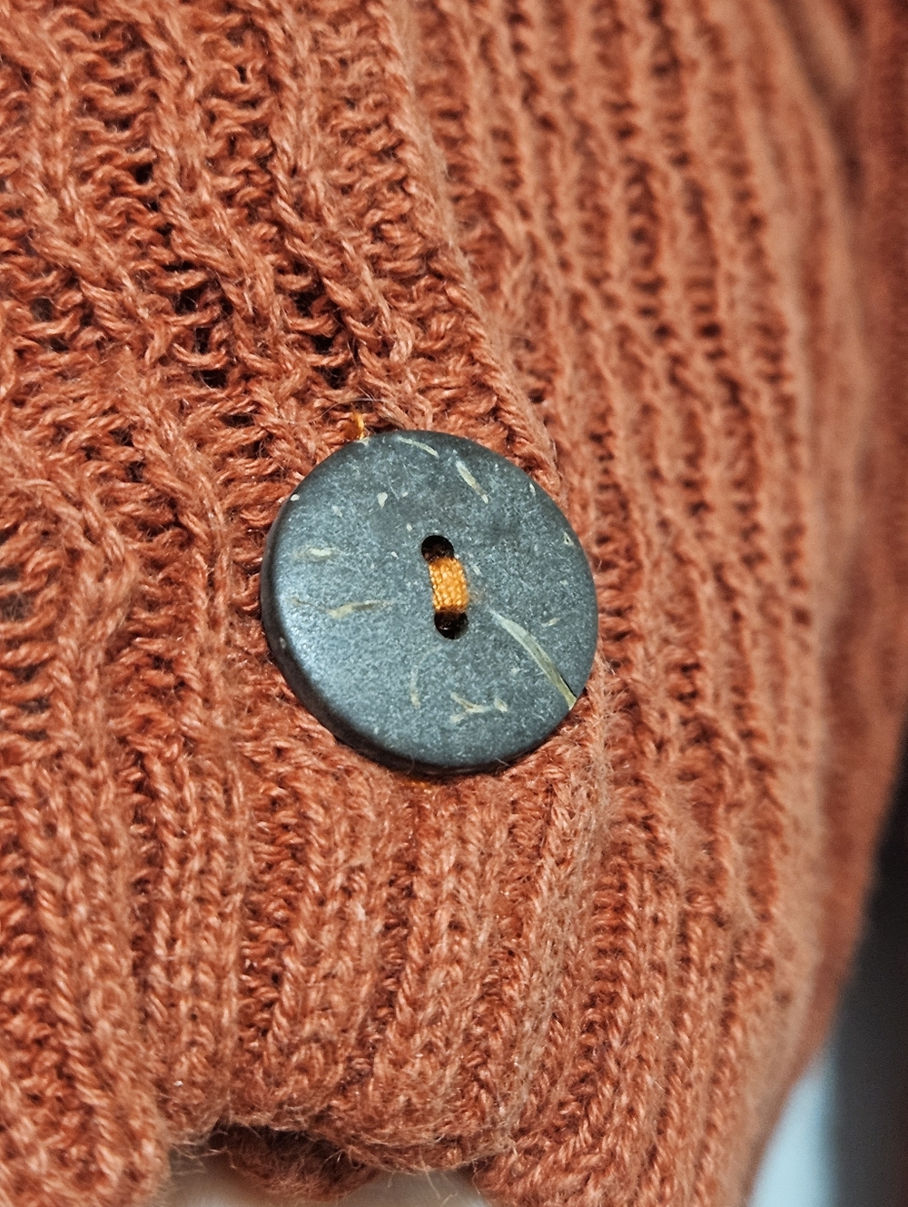 Baxter & Wells XL Ramie Cotton sweater cardigan burnt orange crochet knit button - Picture 6 of 16